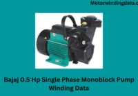 Bajaj 0.5 Hp Single Phase Monoblock Pump Winding Data
